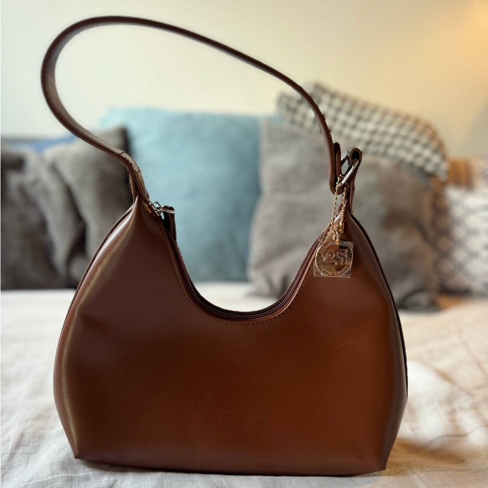 Classic Brown Shoulder Bag with Gold Charm